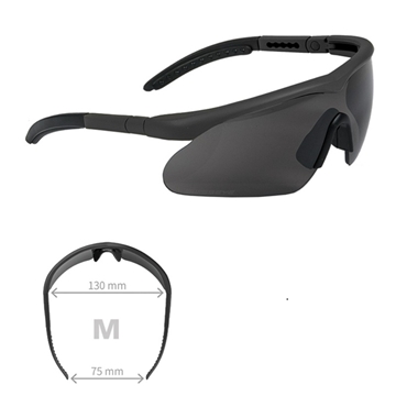Swisseye Raptor (M) Tactical Glasses είναι επιχειρησιακά προστατευτικά γυαλιά σχεδιασμένα για χρήση υψηλής αντοχής σε στρατιωτικές εφαρμογές, υπηρεσίες ασφαλείας, airsoft ,αθλητική σκοποβολή και υπαίθριες δραστηριότητες. για μικρό και μεσαίο μέγεθος κεφαλής συμφωνα με τισ τενικες προδιαγραφεσ EN 12312–1 MIL-PRF-31013 MIL-PRF-32432(A) MIL-DTL-43511D (black frame) ANSI Z87.1 STANAG 2920/4296 EN 166 F EN ISO 16321–1